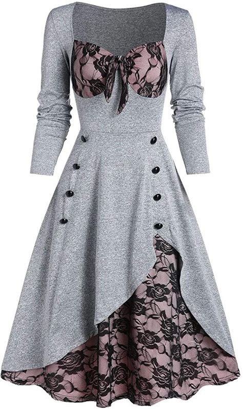 Amhomely Women Dresses Promotion Sale Clearance Ladies Oversize Party Dress Flower Lace Insert
