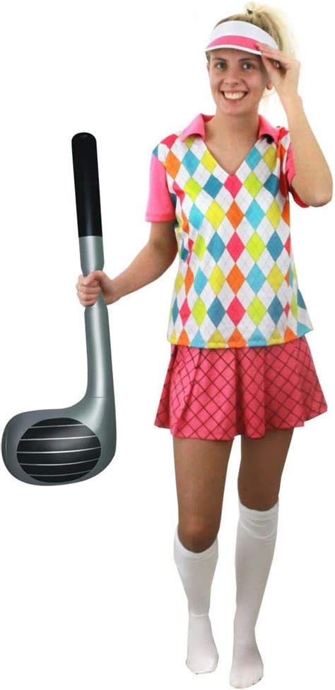 Ladies Golf Costume Fancy Dress Pink Top With Argyll Style Pattern