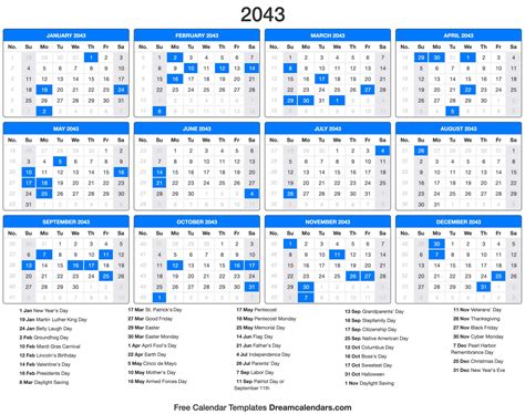 2043 Calendar