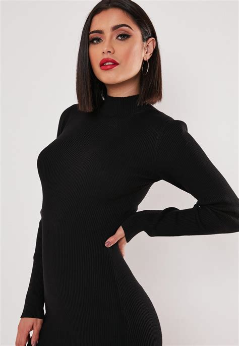 Black Basic High Neck Long Sleeve Sweater Dress Missguided
