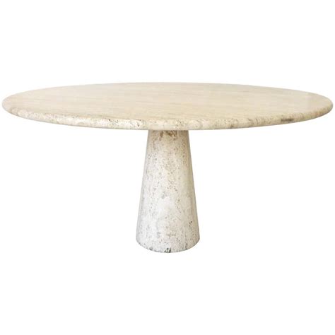 Italian Round Travertine Dining Table In The Style Of Mangiarotti At