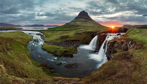 Nature Sunset Iceland Waterfall Kirkjufell