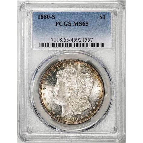 1880 S 1 Morgan Silver Dollar Coin Pcgs Ms65 Amazing Toning