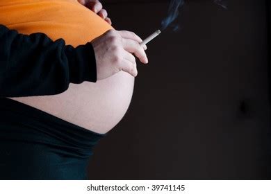 Shot Pregnant Woman Smoking Cigarette Foto Stok Shutterstock