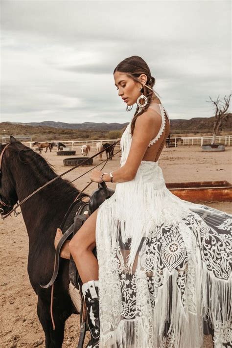 Fringe Lace And Embroidery Make This Wedding Gown A Gorgeous Example Of Everything Western