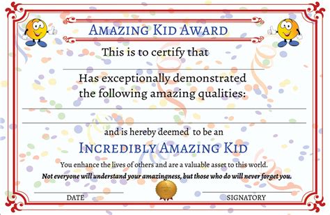 Amazing Kid Award Printable Certificate Printable Awards For Kids