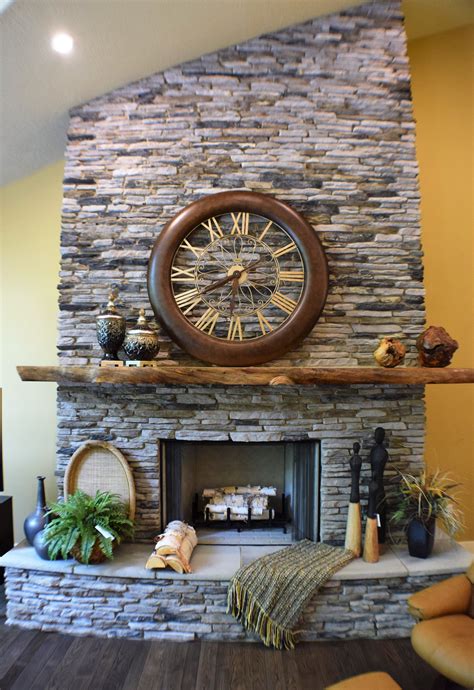 Beautiful Stone Fireplace With Live Edge Mantel Cabin Fireplace