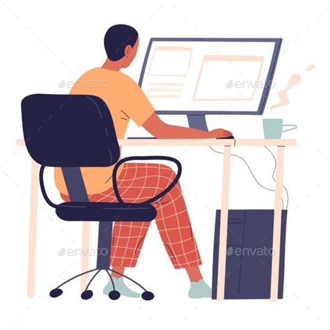 Young Man Sits At His Desk And Works By Undrey Graphicriver
