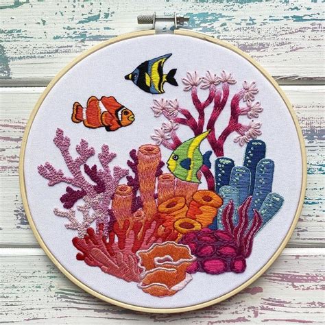 Corals And Sea Fishes Hand Embroidery Pattern Pdf Complete Etsy