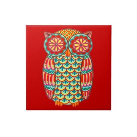 Colourful Retro Owl Ceramic Tile Uk Ceramic Tiles Retro Owl Art