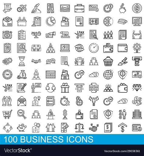 100 Business Icons Set Outline Style Royalty Free Vector