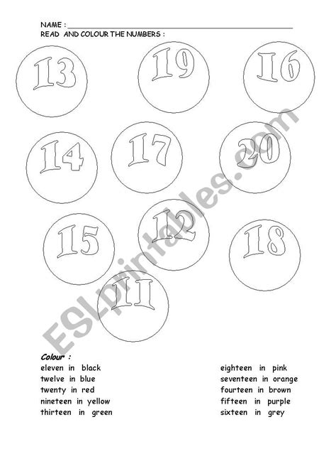 Printable Numbers 11 20 Worksheets