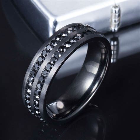 Drop Shipping Ring Mens Tungsten Wedding Bands Black Plated Cz
