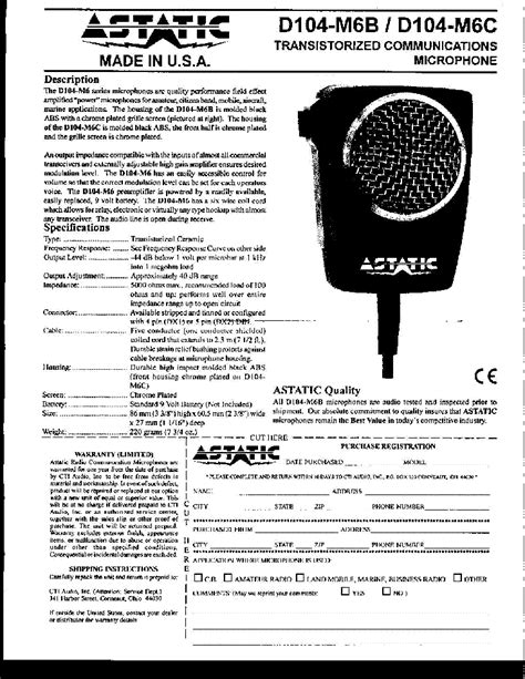 Astatic Microphone D104m6b Mb6c Inf Service Manual Download Schematics