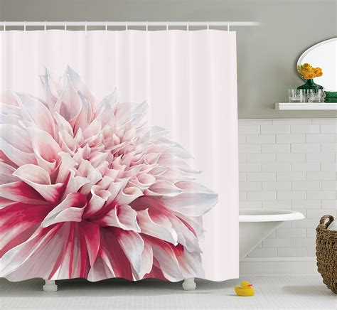 Dahlia Shower Curtain Close Up Dahlia Blossom With Red And White