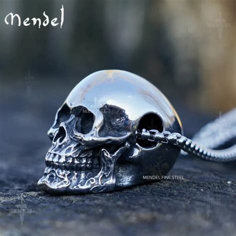 Mendel Gothic Mens Biker Skull Pendant Necklace Men Stainless Steel