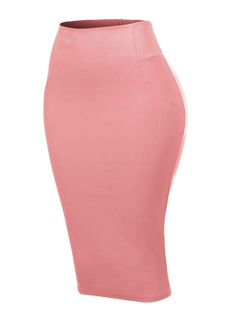 made by olivia women s solid stretchy high waist elastic waist body con midi skirt pencil skirt