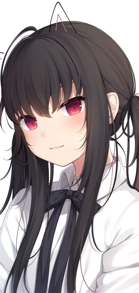 Download 1440x3040 Cute Anime Girl Black Hair Ribbon Red Eyes