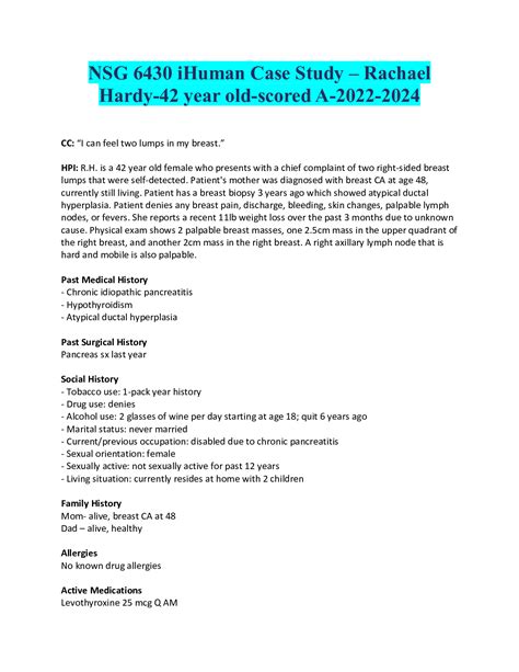 NSG 6430 iHuman Case Study – Rachael Hardy-42 year old-scored A-2022