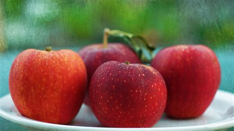 Four Red Apple Fruits Food Apples Red Fruit Hd Wallpaper
