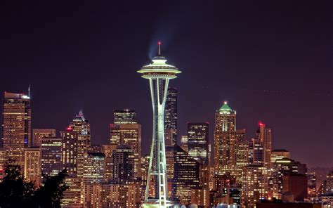 Space Needle At Night Seattle Widescreen Wallpaper 1440x900