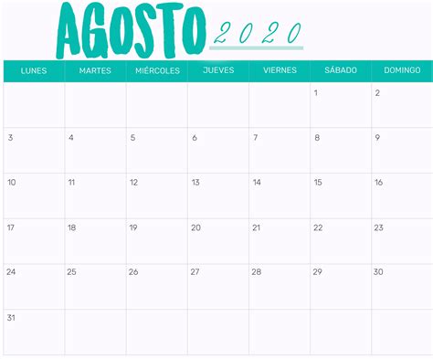 1 De Agosto Calendario Calendario Para El Mes De Agosto A Punto Para