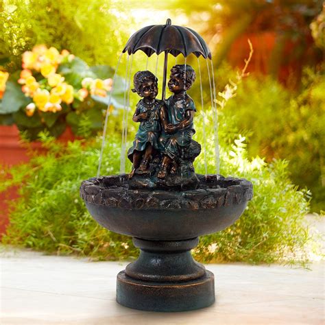 Boy And Girl Under Umbrella 40 High Indooroutdoor Fountain 4r475