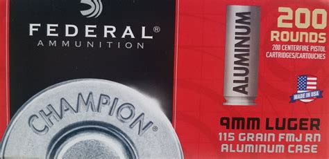 Federal Ammunition Fed 9mm 115gr Fmj Alum 200rd Case Walmart
