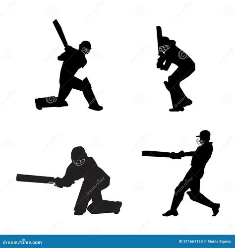 Jeu De Collection De Silhouettes De Batteur De Joueur De Cricket