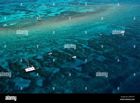Aerial view of commercial and privately owned dive boats on Molasses