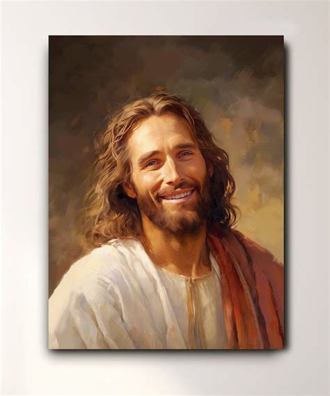 Jesus Christ Portrait Canvas Print Smiling Jesus Christ Etsy