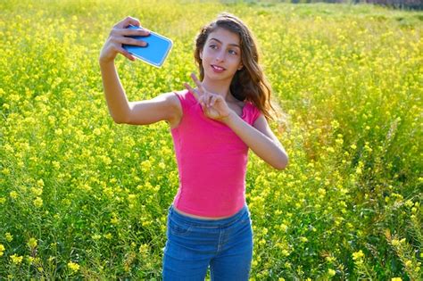 premium photo teen girl selfie video photo spring meadow