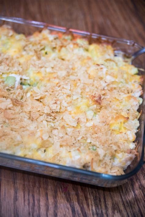 Spread crushed potato chips over the top of the mixture and cook for 20 minutes at 400 degrees fahrenheit in the oven, until the topping has browned. The Best Hot Chicken Salad with Potato Chips | Recipe | Hot chicken salads, Potato chip recipes ...