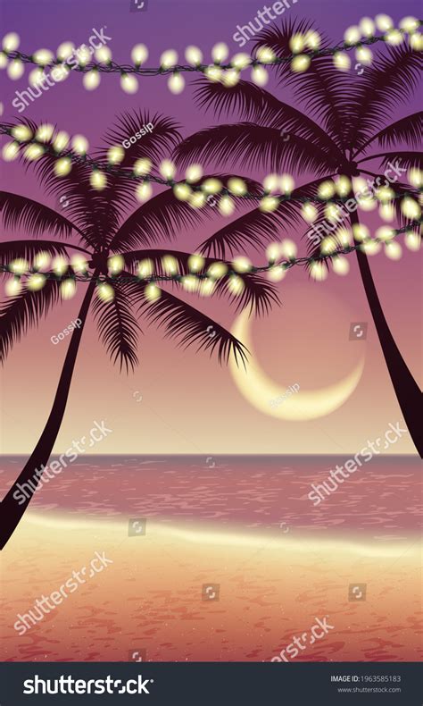 Summer Party Background Beach Silhouettes Palm Stock Vector Royalty