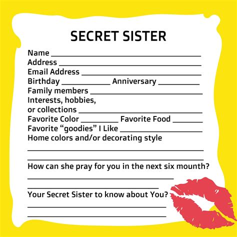 If you are looking for s/secret sister questionnaire you've come to the right place. 7 Best Images of Secret Sister Forms Printable - Printable ...