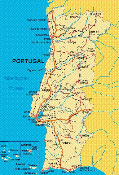 Die ansicht kann ganz einfach über den schieberegler links oben auf der karte heran. Karten von Portugal mit Straßenkarte und Sehenswürdigkeiten