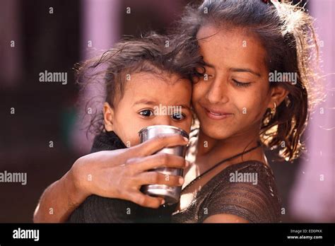 Indian Girls Drinking Water India Stock Photo Alamy