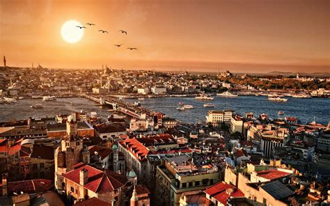 Cityscape City Sunset Building Bridge Istanbul Wallpaper