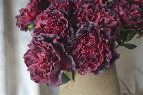 Dark Burgundy Peonies Real Touch Pu Flowers Diy Silk Etsy