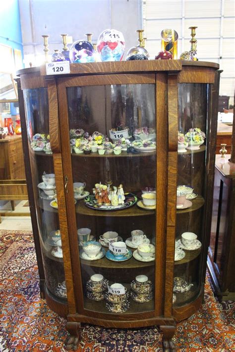 Beautiful Oak Clawfoot Triple Curve Bow Front China Cabinet With Claw