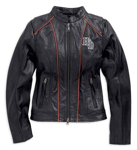 Harley Davidson Womens Epoch Leather Jacket Blackorangewhite