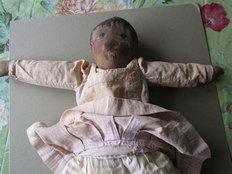 Antique 1800 S Early Hand Sewn Oil Cloth Doll Painted Face Original Clothes Ebay