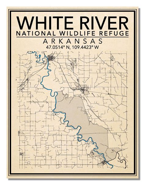 Wall Art Map Print Of White River National Refuge Arkansas Etsy Singapore