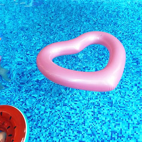 Love Heart Shaped Inflatable Floating Swimming Safety Pool Ring Pink