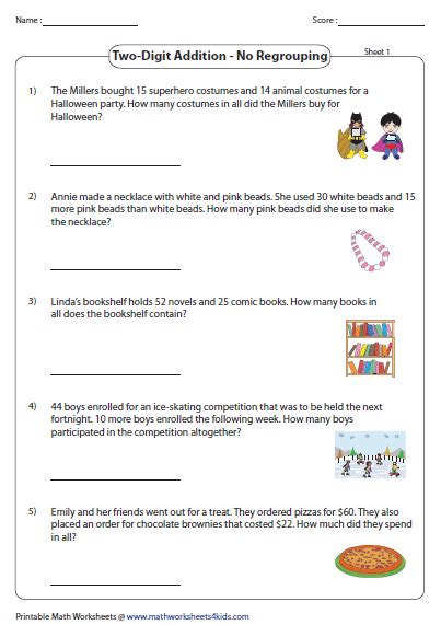 2 Digit Addition Word Problems With Regrouping Worksheets