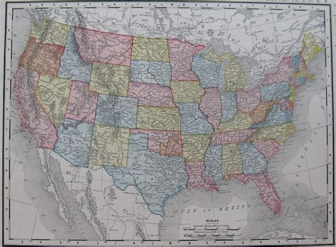 United States Antique Map 1899 Vintage America 1800s Atlas