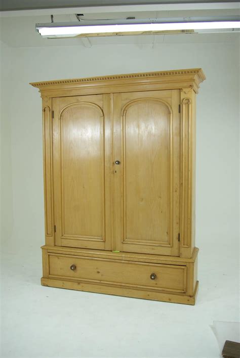 B281 Large Pine Two Door Armoire Wardrobe Display Pantry Cabinet