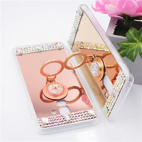 Lady Glitter Bling Diamond Soft Tpu Mirror Ring Holder Cases For