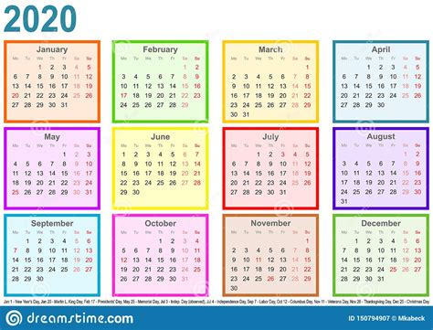 Free Usa Calendar 2020 Calendar Printables Free Templates