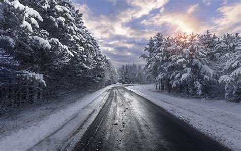 Wallpaper Winter Trees Road Clouds Snow 1920x1200 Hd Picture Image